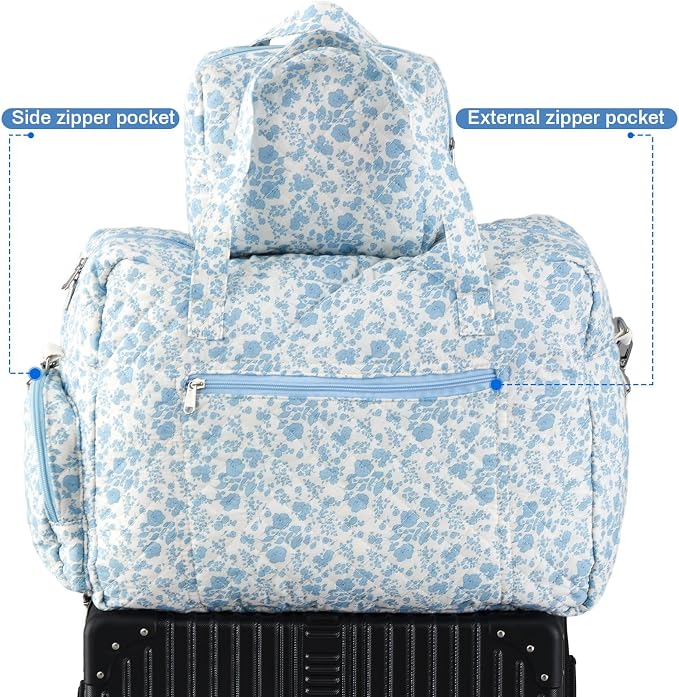 Abbylike Hospital Bag for Women, Quilted Weekender Duffle Bag,Blue Floral - Image 6
