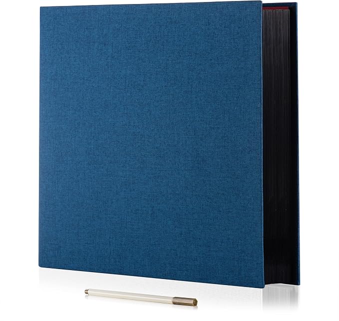 Large Photo Album Self Adhesive 4x6 8x10 10x12 13"x12.6" Scrapbook Album 12.6"x11" Inch 60 Black Sticky Pages Linen Cover Magnetic Photo Album with A Metallic Pen and DIY Stickers(Blue) by HoneyTolly