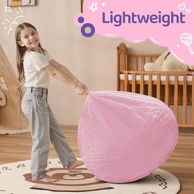 2FT Bean Bag Chair: 2' Small Bean Bags with Memory Foam Filled | Beanbag Chairs with Handle,Teardrop Bean Bag Sofa with Corduroy Machine Washable Cover for Living Room,Bedroom-Light Pink - Image 4