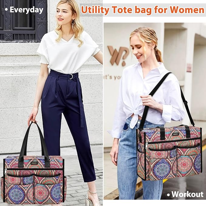 ITIEZY Large Utility Tote Bag for Women with 18 Pockets, Waterproof Teacher Nurse Bags with Zipper for Everyday Travel Work - Image 2