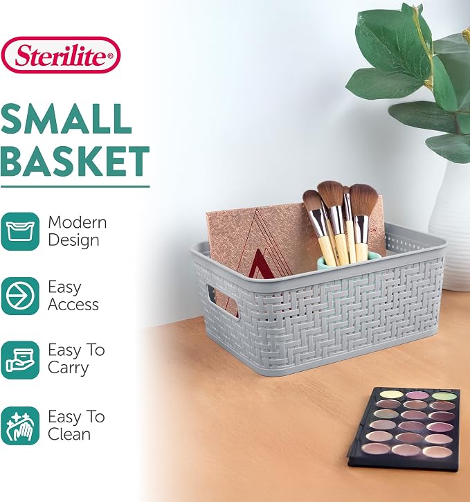 Sterilite 8 Pack Plastic Storage Bin Organization Containers, Small Baskets, Cement - Image 3