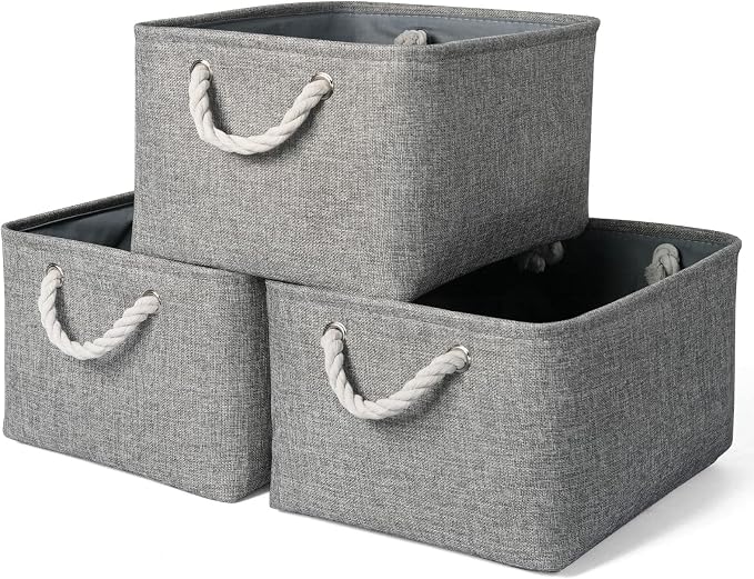 Storage Bins - 3PCS Fabric Storage Baskets for Organizing Shelves | Large Basket Closet Organizer for Home Shelf Dog Laundry Organization | Collapsible Storage Cubes W/Handles by TheWarmHome