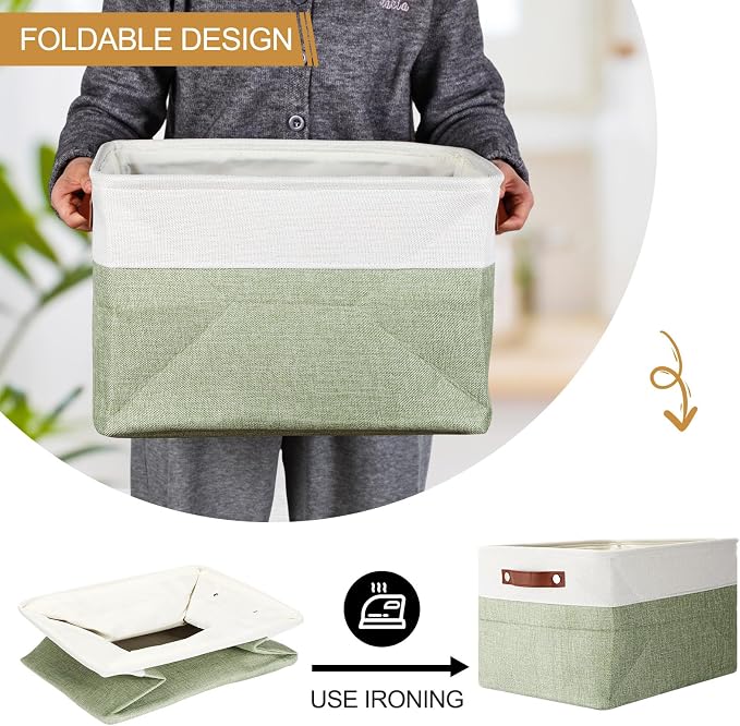 Uiifan 8 Pack 16 x 12 x 10 Inch Large Storage Baskets Collapsible Fabric Storage Cubes Bins with Handles for Shelves Closets Nursery Home Clothes Toys Organizers, Green - Image 5