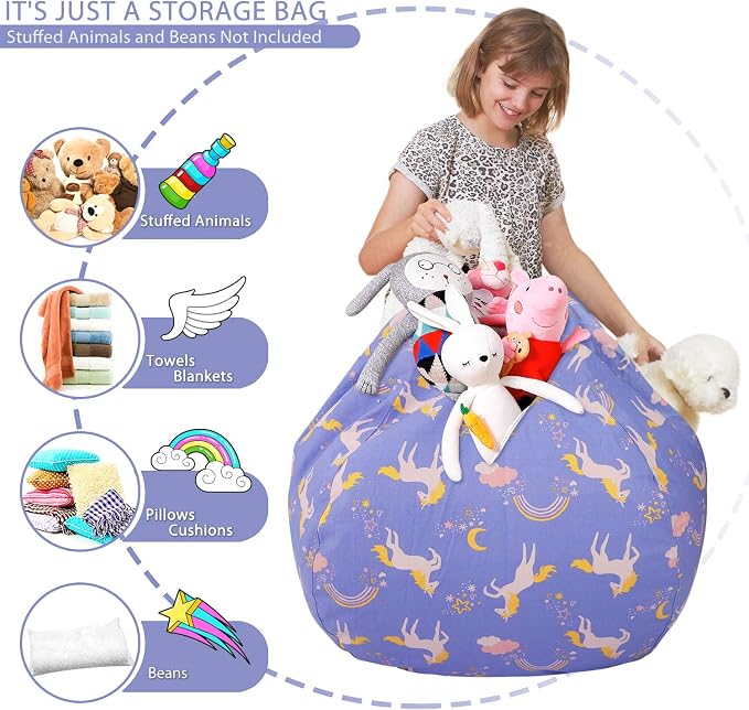 Aubliss Stuffed Animal Bean Bag Storage Chair | (Light Blue Unicorn, Large (38'')) - Image 3