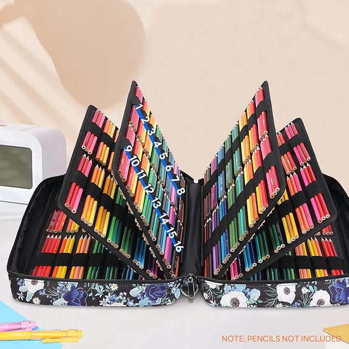 JAKAGO 480 Slots Colored Pencil Case Extra Large Capacity Pen Holder for Artist Painter Zipper Organizer Bag for Marker Highlighter Storage Case for Office Sketch Travel Supplies (Anemone) - Image 3