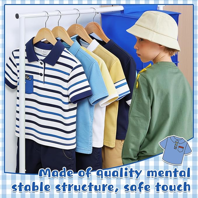 Univivi Kids Clothing Rack with Hanging Organizer, 43 Inch, Blue and White | Toddler Dress Up Storage with Bottom Shelf, Sturdy Metal Baby Clothes Rack, Kids Dress up Rack for Nursery, Playroom, Bedroom - Image 6