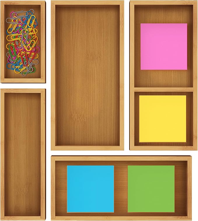 ROYAL CRAFT WOOD Premium Carbonized Bamboo Decorative Boxes - Drawer Organizer Set (5-Piece) – Wood Storage Boxes for Kitchen, Bathroom, Office & Makeup - Image 2