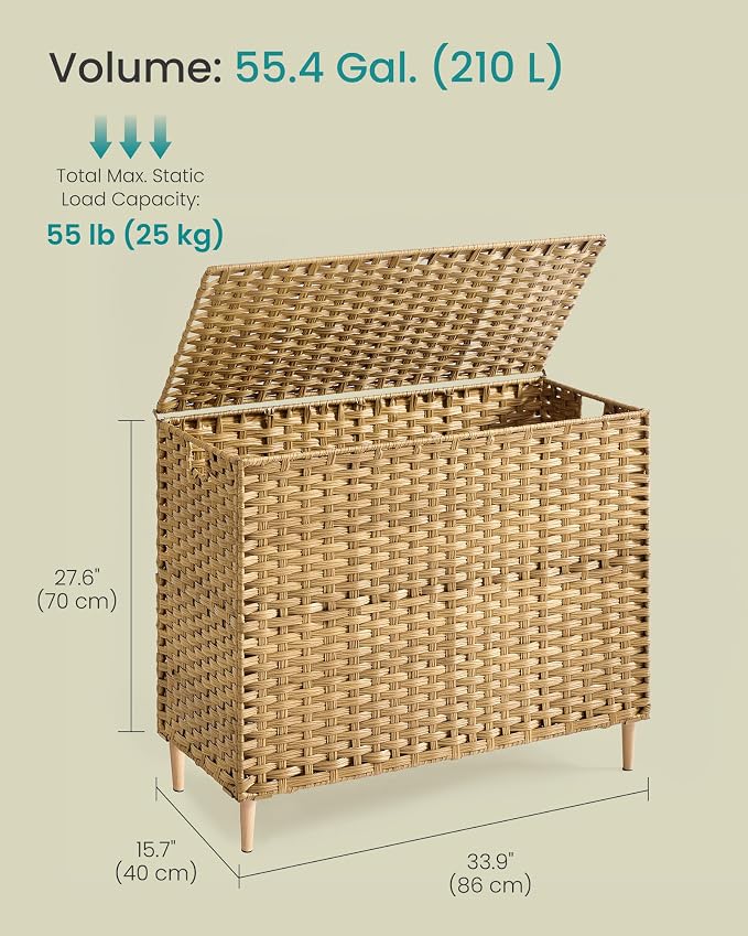 SONGMICS 4-Section Laundry Hamper with Lid, 55.4 Gal (210L) PE Rattan Laundry Basket with Removable Washable Liners, for Bedroom & Living Room, Goose Yellow ULCB224YE01 - Image 7