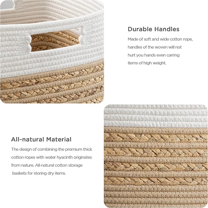 UBBCARE Set of 4 Storage Cubes 11 X 10.5 X 10.5 in, Water Hyacinth Storage Bins for Shelves, Book, Storage Baskets with Handles, Cotton Rope Woven Baskets for Organizing, Brown - Image 3