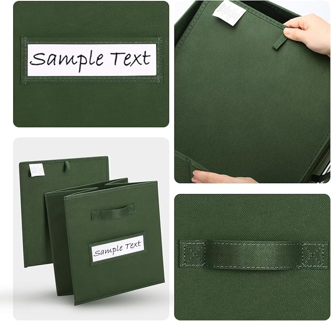 11x11 storage cube bins (Set of 10) Foldable Fabric storage cubes with 10 Labels Window Cards & a Pen,11 inch cube storage bin,Closet Organizers for Shelves,Cubby Organizer Boxes,Dark Green - Image 3