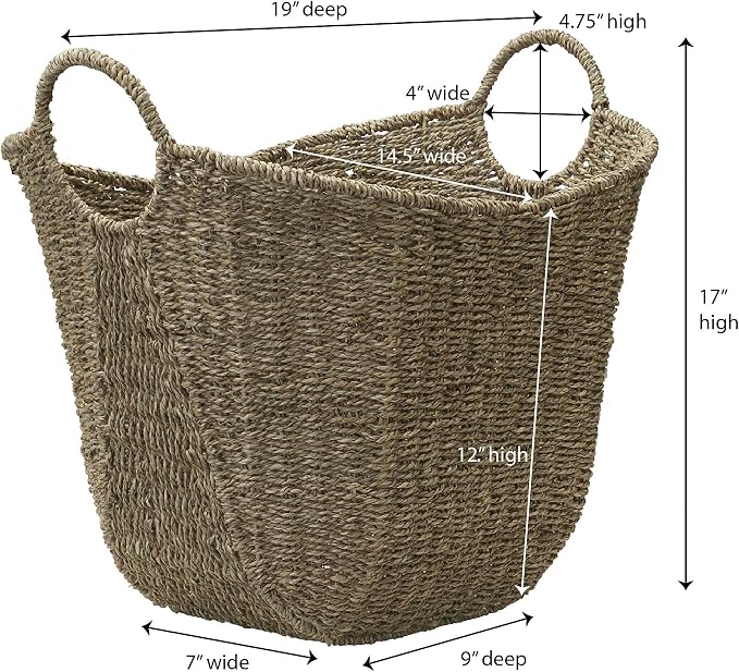 Household Essentials Brown Wicker Storage Basket with Handles Large | Natural Seagrass - Image 2