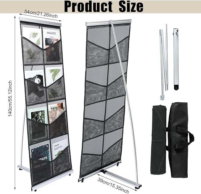 Outus Mesh Literature Brochure Holder with 8 Pocket Portable Magazine Display Roll Up Magazine Rack Lightweight Floor Standing Catalog Office Brochure Display Stand for Business Trade Shows (Black) - Image 5