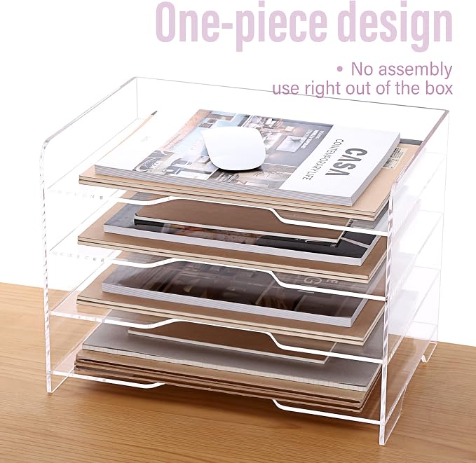 SANRUI Acrylic Paper Organizer Letter Tray for Desk, 4 Tier Enlarged File Sorter,Clear File Holder Desktop Shelf Document Storage for School Office Home - Image 5