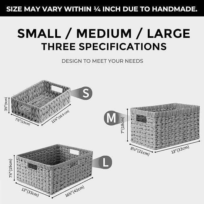 GRANNY SAYS Wicker Baskets for Storage, Waterproof Gray Baskets, 2-Pack | Grey Baskets, Plastic Baskets for Organizing, Plastic Storage Baskets moisture resistant,Wicker Baskets with Handles,Odorless - Image 5