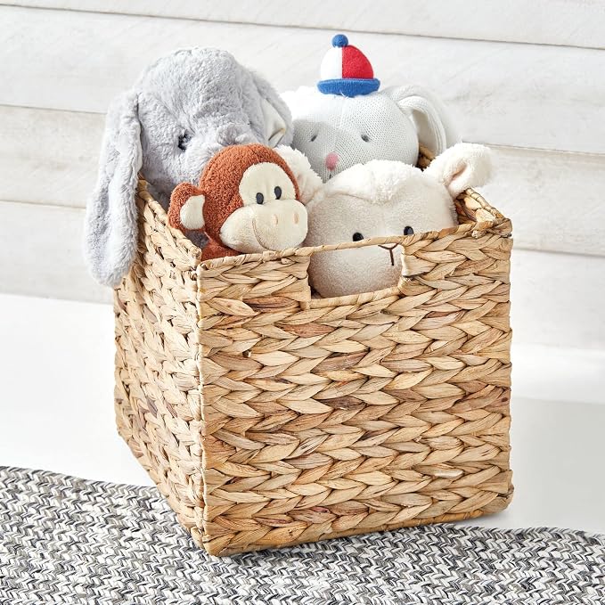 mDesign Natural Woven Hyacinth Cube Organizer Basket with Handles, Storage for Bathroom, Laundry Room Shelf or Nursery - Perfect for Cubby Storage Units - Hold Blankets and Books - 4 Pack, Natural/Tan - Image 7