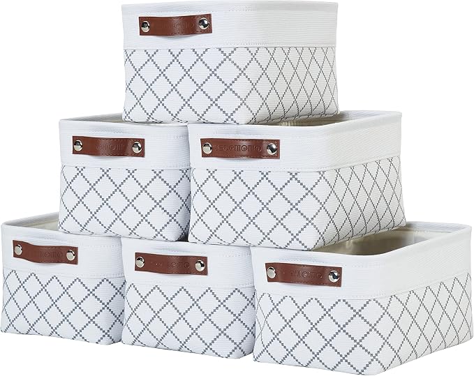 DECOMOMO Small Storage Basket, Closet Storage Bins, Baskets for Organizing Shelves (White Check, Small - 6 Pack) by DECOMOMO