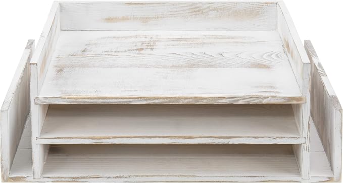 MyGift 3-Tier Desk Organizer & File Tray, Wood Letter Holder for Office, Farmhouse White Wood Desktop Document Organizer with Paper Storage - Image 5