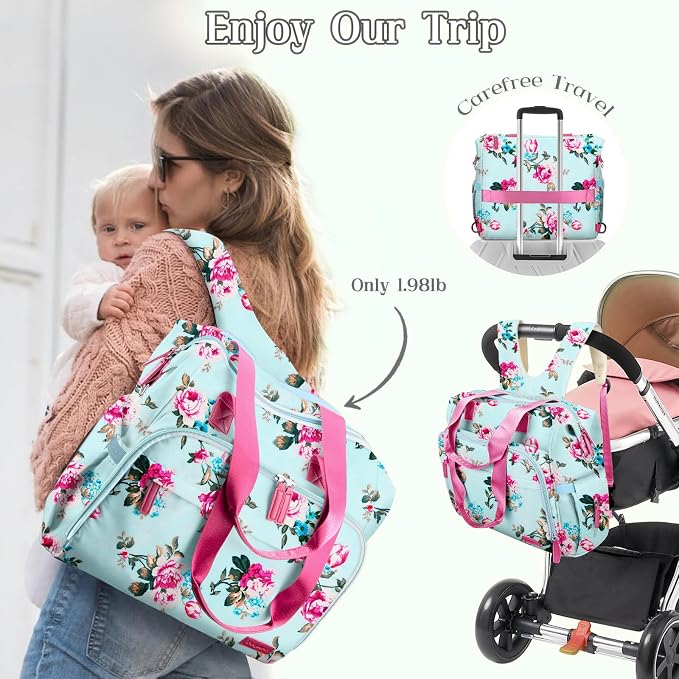 Diaper Bag Backpack Mommy Bag Large Capacity Diaper Backpack Travel Essential Baby Diaper Bag for Mom and Dad, Black (Blue-Floral) - Image 2