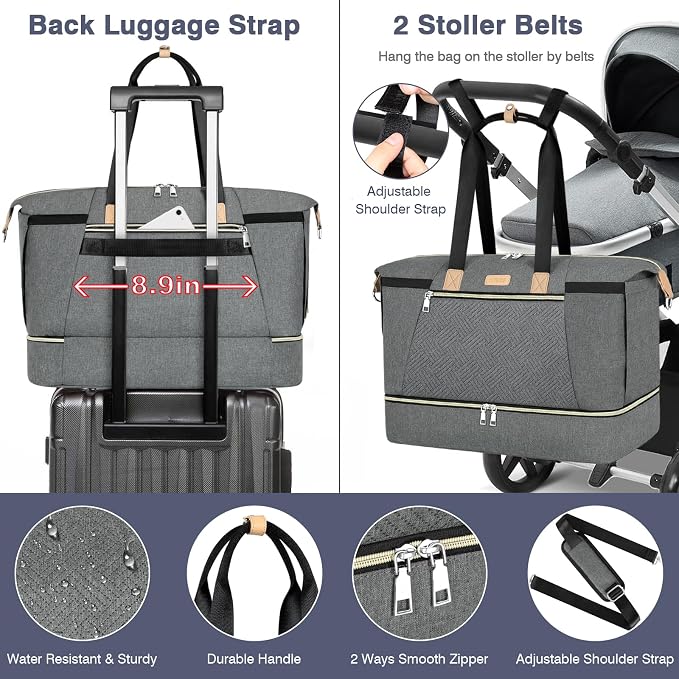 Diaper Bag Tote for Baby 7PCS, Large Mommy Bag with Portable Changing Pad | Multifunctional Hospital Bags for Labor and Delivery with Pacifier Case and Organizer Pouches,Travel Baby Bag for Boy Girl - Image 7