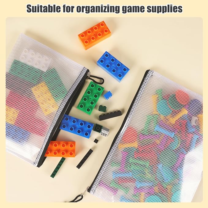 EOOUT 56pcs Mesh Zipper Pouch, 8 Sizes Waterproof Zipper Bags, Plastic Zip File Docunment Folders, Multipurpose for Board Games Travel Storage, School Supplies, and Home Organization, Black - Image 5