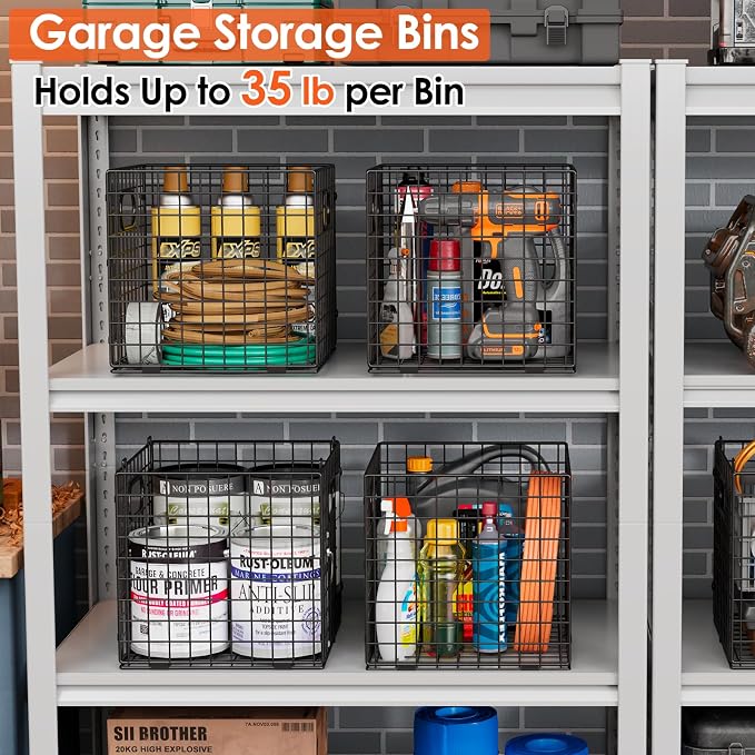Cidaziya 4-Pack Metal Storage Crates, 32QT Stackable Collapsible Storage Bins with Handles, Black Heavy Duty Milk Crates for storage, Car, Garage, Home, Camping, Office - Image 4