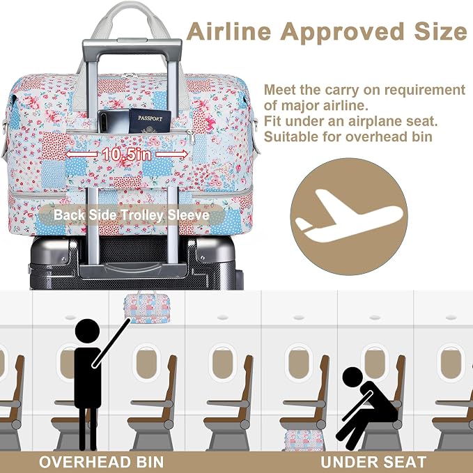 Weekender Bags for Women, 21" Travel Duffle Bag with Shoe Compartment | 3PCS Carry On Overnight Large Duffel Bag with Crossbody Bag and Toiletry Bag for Weekend Travel Gym Hospital Business Trip - Image 4