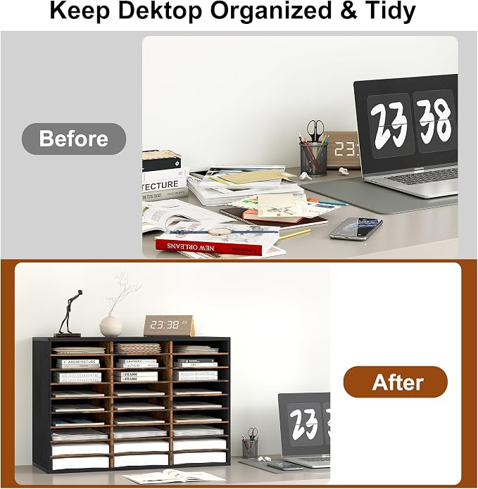 Alpeir Classroom Mailbox 27 Slots with Removable Shelves, Black/Rustic | Hold 13500 Sheets Paper, Heavy Duty, Easily Assemble, Teacher Student Organization, For Classroom, Office Home Countertop - Image 9