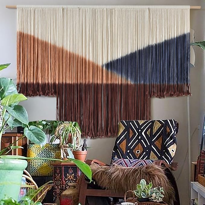 Jakalin Macrame Wall Decor Geometric Dip Dyed Tapestry Home Decor 57"x39" | Hand-dyed,Cotton Macrame Wall Art, Artisan Style, Boho Home Decor, Statement Piece,Craftsmanship Living Room, Bedroom, Office - Image 2