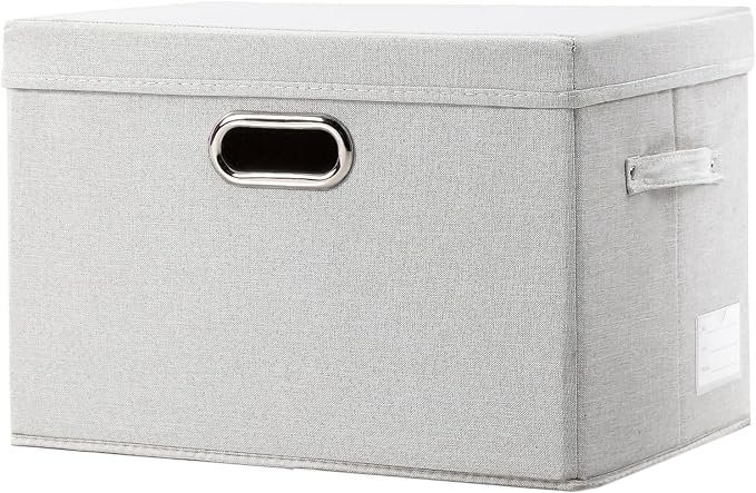 Large Collapsible Storage Bin with Lid [1-Pack] Fabric Foldable Storage Box Organizer Container Basket Cube with Cover for Home Bedroom Closet Office Beige (17.3x11.8x11.8) by Prandom
