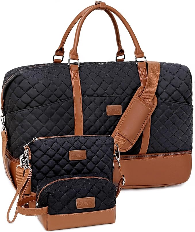 Weekender Bag, Large Travel Duffel Bag for Women, Carry on Overnight Bag with Shoe Compartment and Toiletry Bags by Stuery