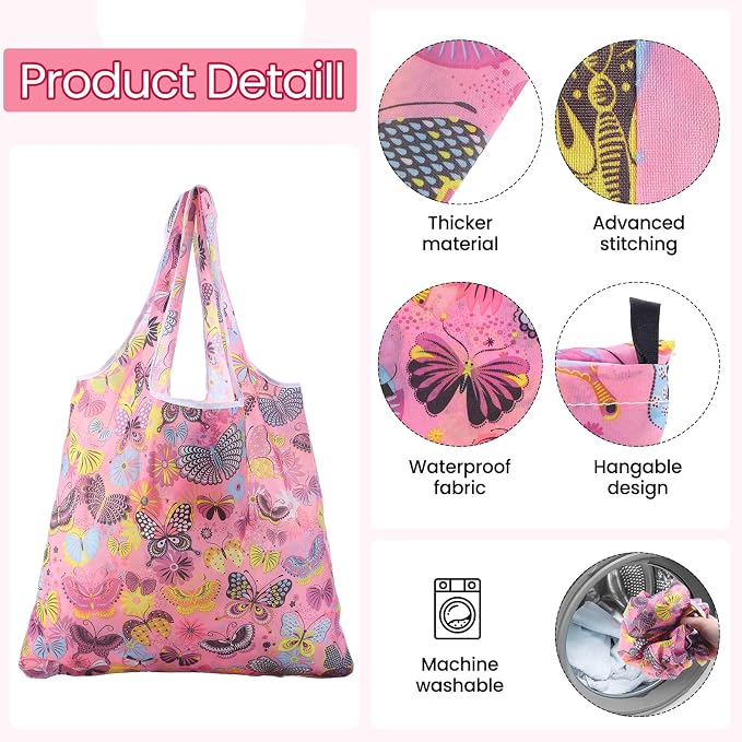 Paterr 50 Pack Reusable Grocery Bags Foldable Shopping Tote | Washable Lightweight Bags Bulk with Handles for Women Summer Beach Travel Market Gift - Image 7