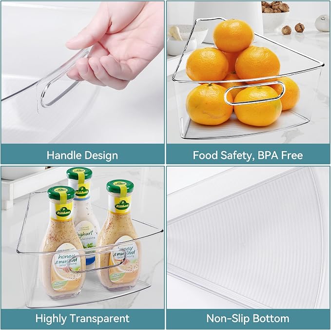 Oubonun Lazy Susan Cabinet Organizer Bins 6 Pack, 1/8 Wedge | For 28 6" Deep Wedge Bins with Handles and Matte Non-Slip Bottoms, Pantry Items Organized, Food Safe BAP-Free Plastic - Image 4