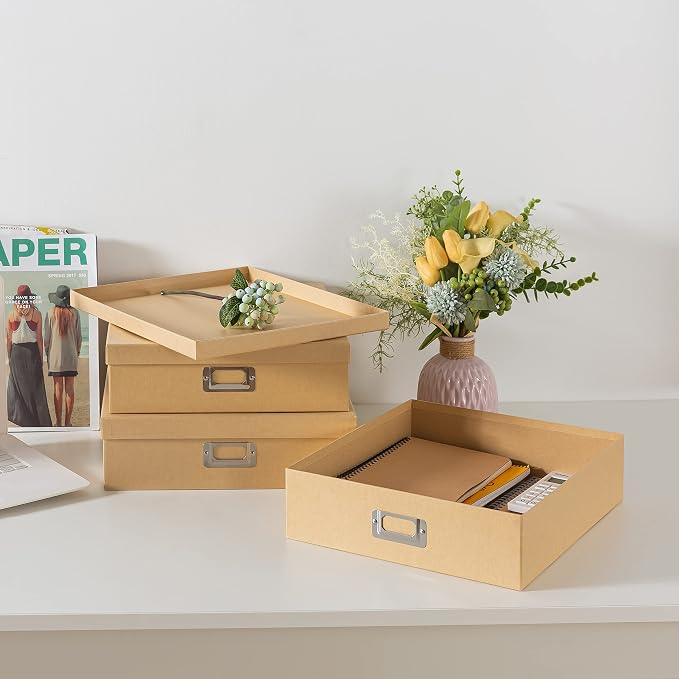 Soul & Lane - Kraft Storage Boxes with Lids, Set of 3, Just the Basics | Decorative Paper Storage Box Set for Photos, Documents and Keepsakes, Large Cardboard Office Organizers for Home Decor - Image 5