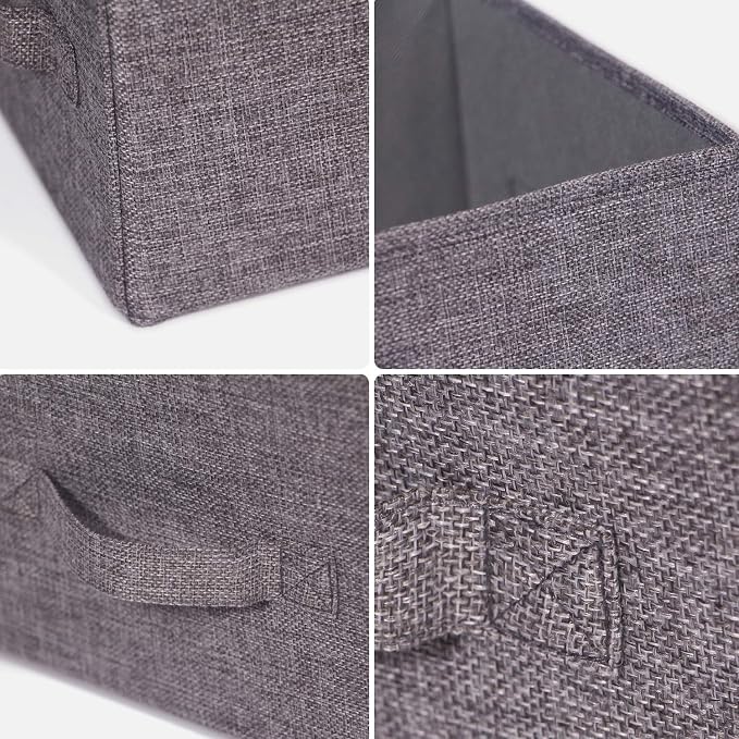 TENABORT Set of 5 Closet Organizer Bins with Handle, Fabric Foldable Storage Baskets Cloth Box Containers for Shelves Home Office Clothes Clothing, Gray, Large - Image 5