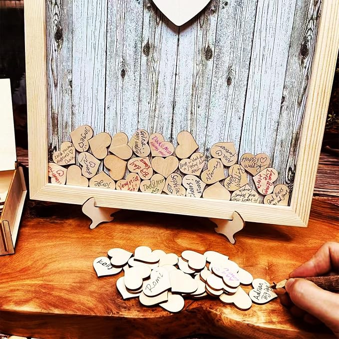 Wedding Guest Book Alternative Pen Sign Drop Top Wooden Frame for Baby Shower Birthday Party Decoration 120 Hearts - Image 5