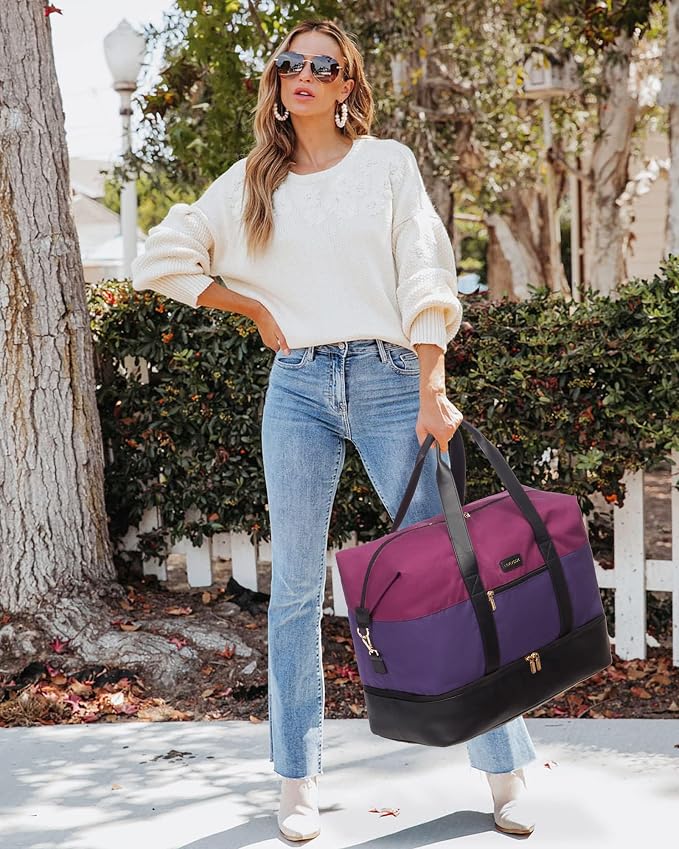 LOVEVOOK Weekender Bag for Women, Large Duffle Bag for Travel with 2 Packing Cubes, Carry on Overnight Bag with Shoe Compartment, Mom Hospital Bags for Labor and Delivery - Image 2