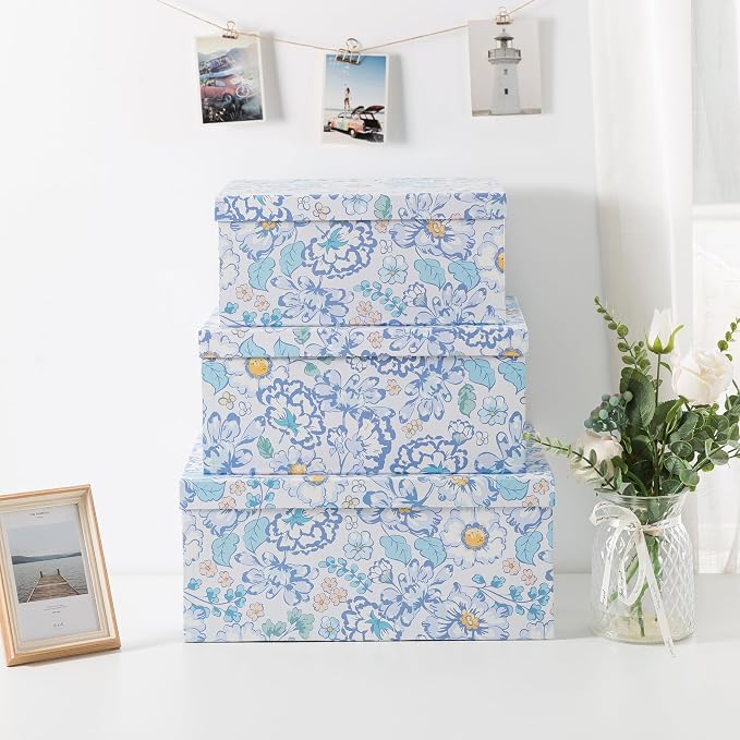 Soul & Lane - Sky Meadow Decorative Storage Boxes with Lids, Set of 3 | Floral Paperboard Nesting Containers for Keepsakes, Memories and Photos, Large Gift Set Boxes for Presents and Decor - Image 2