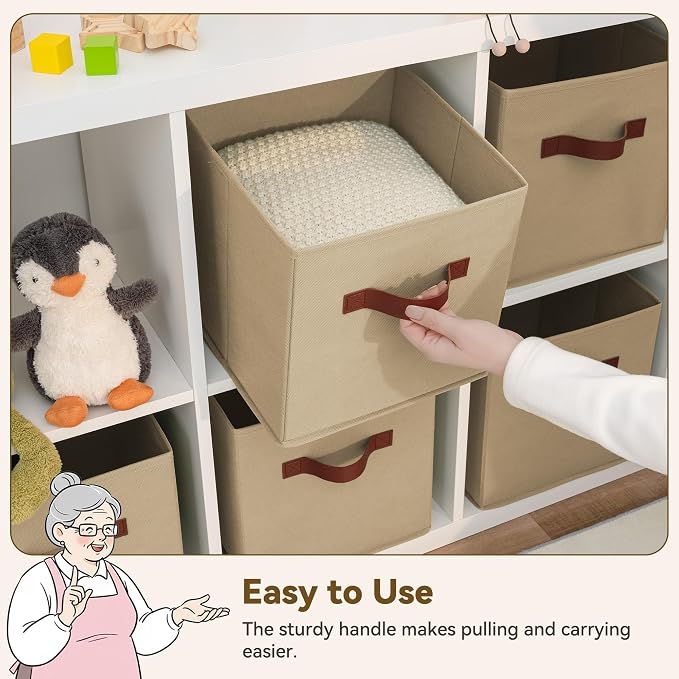 GRANNY SAYS Cube Storage Bins, 11 Inch Cube Organizers, Khaki, 6-Pack | Collapsible Storage Boxes with Thickened Base Plate, Sturdy Handles, Decorative Baskets for Shelves, Closet - Image 5