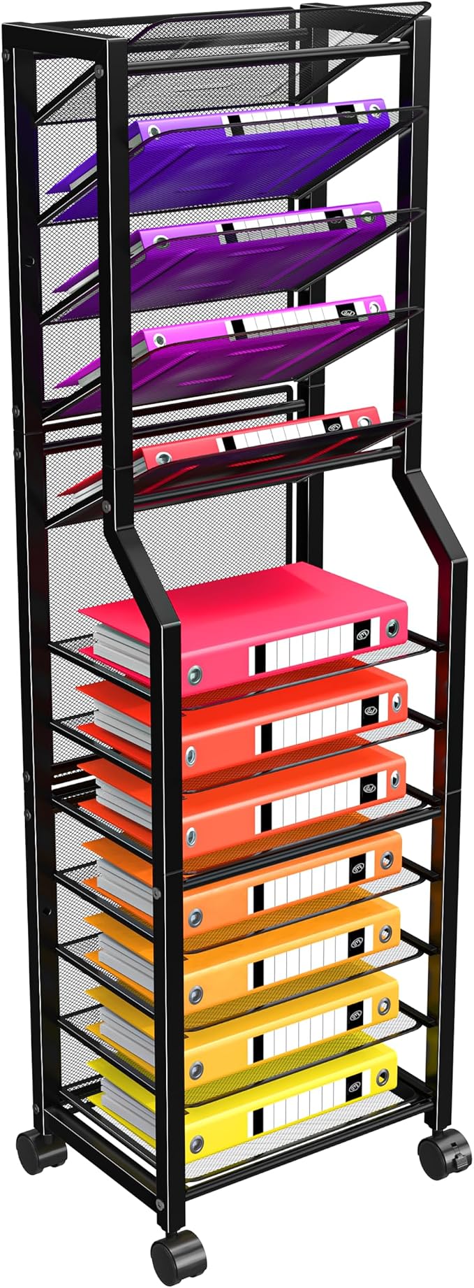Simple Trending 12 Tier Rolling File Cart, Desk File Organizer with Sliding Trays and Metal Mesh Paper Letter Storage Multi Functional Rolling Clutter Cart for Office, Home, School, Black - Image 8