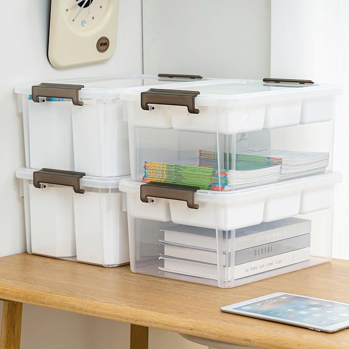 Citylife 17QT 4Packs Clear Craft Organizers and Storage Bins with Lids | Stackable Art Supply Organizer with Tray and 6 Inserts for Markers, Crayons, Pencils, Tools, Playdoh, Coloring Books - Image 7