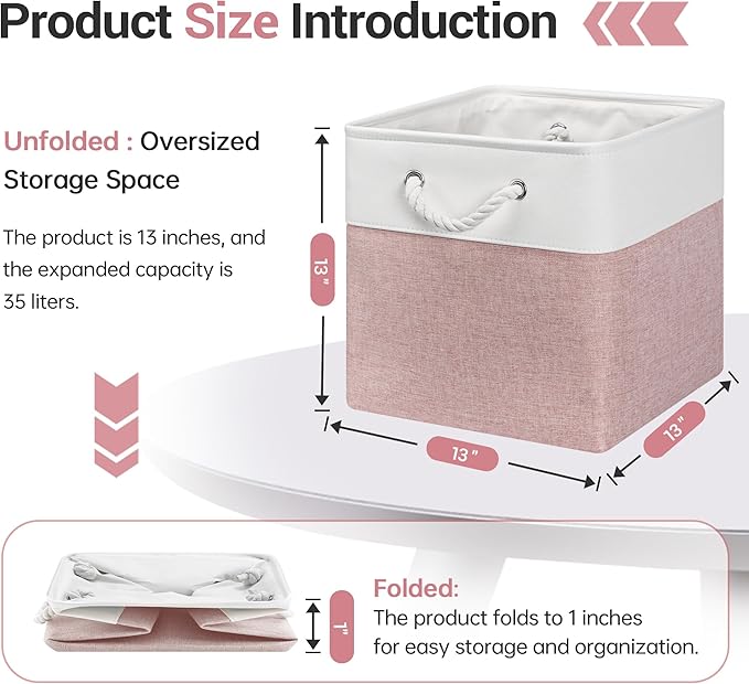 ECDYQXVU 13x13x13 Inch Storage Cube Bins Foldable Organizer Baskets 6 Pack | Soft Cotton Handles, Premium EVA Fabric, Hard Cardboard Bottom, Sturdy Metal Rim, Closet Shelf, Living Room, Bedroom, Laundry - Image 3