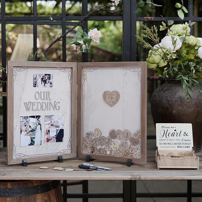 Y&K Homish Guest Book for Wedding Alternative Rustic Wedding Decorations for Reception Wedding Signs Guest Book with Pen Disply Wedding Picture Frame - Image 3