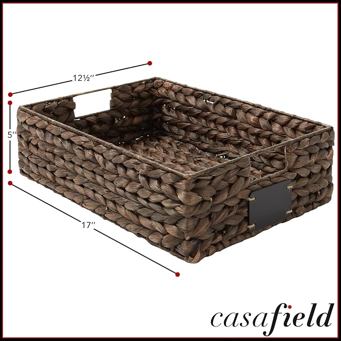 Casafield Set of 4 Water Hyacinth Pantry Baskets, 12-1/2" x 17" x 5", with Chalkboard Labels and Chalk Marker - Espresso, Woven Storage Bin Organizers for Kitchen Shelves - Image 7