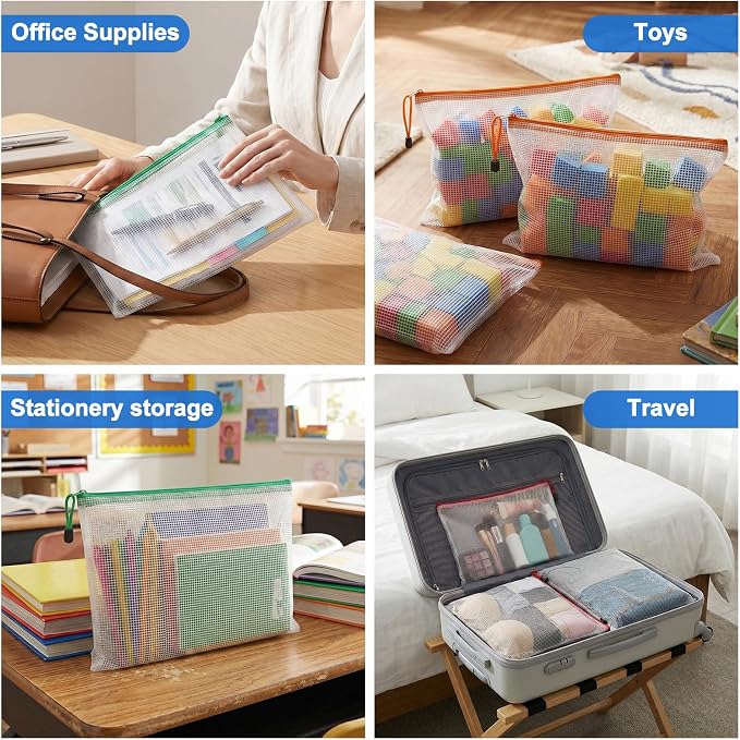 Jumlys 40 Pack Mesh Zipper Pouch Bags, A4 Mesh Bags with Zippers in 8 Color, Waterproof Zip File Folder Pouch for Organization Storage, Letter Size Zippers Bag for Classroom/Home/Office - Image 6