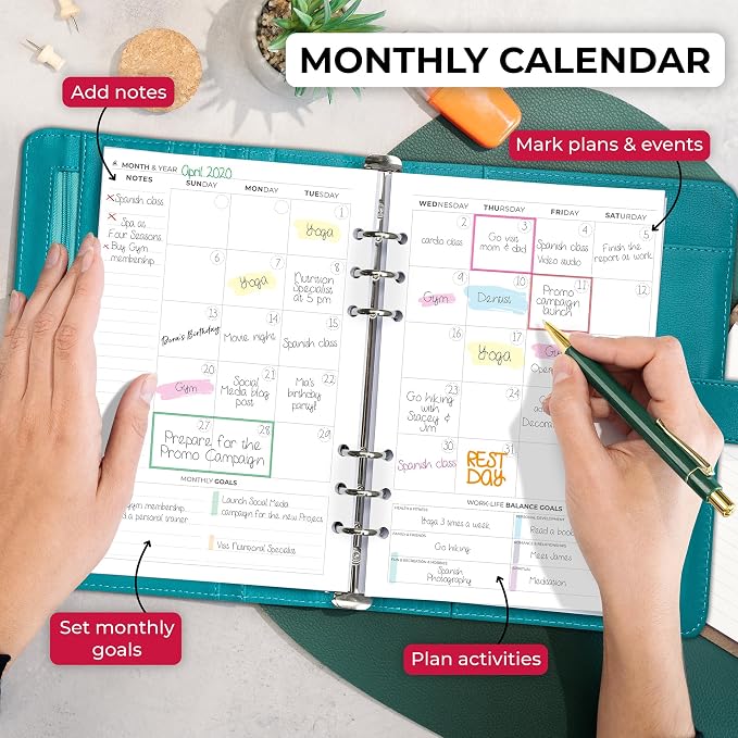 Clever Fox Weekly Planner Binder, Undated Daily A5 Eco Leather Turquoise | 7 x 10 in with A5 pages, mini 3 ring portfolio organizer, work time manager, day runner, agenda book with monthly calendars - Image 4
