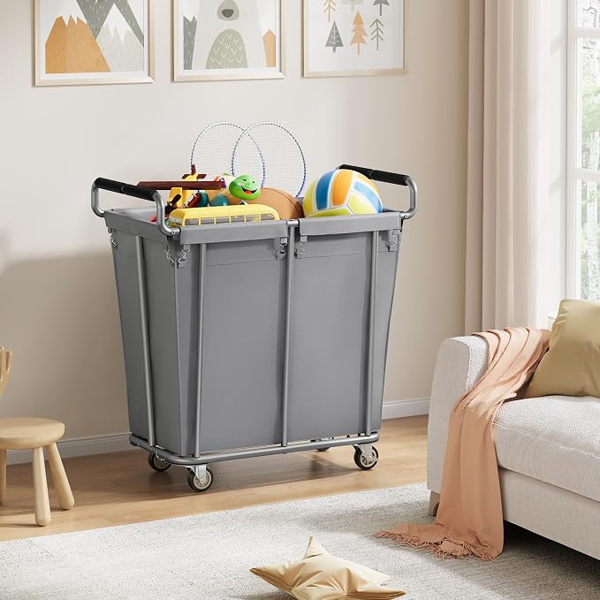 Gewudraw 360L Rolling Laundry Hamper with Wheels, 95 Gallons, Grey | Heavy Duty Extra Large Rolling Laundry Cart with Handle, Steel Frame, Waterproof Liner, Large Clothes Storage Basket - Image 7
