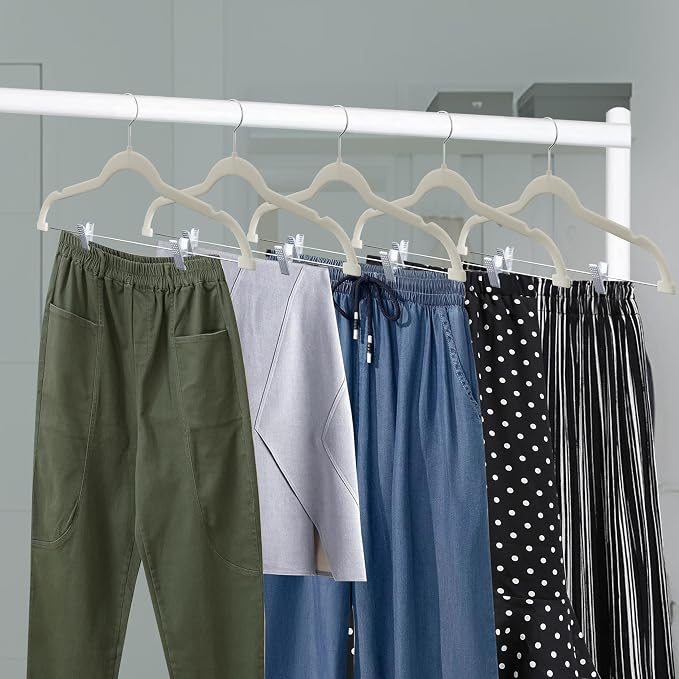 Lifemaster Velvet Skirt Hangers – with Adjustable Clips, 360 Degree Swivel Hook, and Non-Slip Shoulder Notch, Holds Up to 10 lbs, for Organizing Skirt, Pants, Dress, and Clothes, Pack of 20, Ivory - Image 11