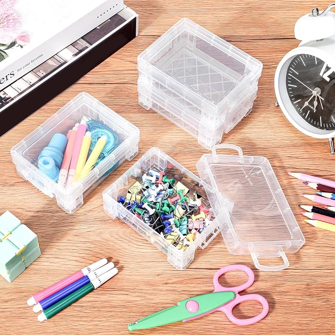 Suzile 80 Pcs Plastic Crayon Box with Lid Clear Crayon Organizer Stackable Storage Containers Bulk Pastel Holder Case for Office School Classroom Supplies Pen Pencil Art Crafts - Image 4