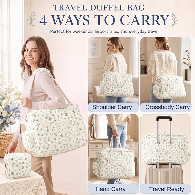 Abbylike Hospital Bag for Women, Quilted Weekender Duffle Bag,Cottage - Image 4