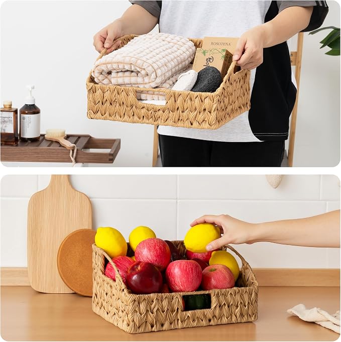 GRANNY SAYS Wicker Storage Basket, Trapezoid Woven Baskets for Storage | Wicker Storage Baskets for Pantry, Open Front Basket for Shelves, Kitchen Storage Baskets, Decorative Basket for Home Decor - Image 3